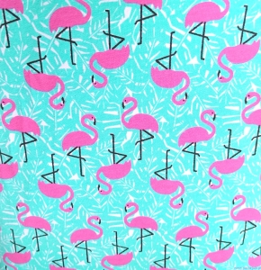 Dresówka pętelka FLAMINGI NA TURKUSIE 