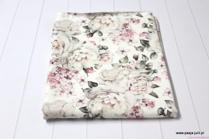 Dresówka pętelka BIAŁE RÓŻE 120cm