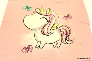 Dresówka pętelka PANEL JEDNOROŻEC RÓŻ 1