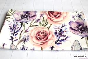 Single jersey z elastanem  KWIATY DRUK CYFROWY