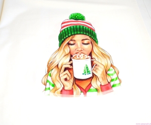 Dresówka pętelka PANEL DZIEWCZYNA Z KUBKIEM 50x60 cm 