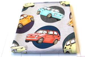 Dresówka pętelka  SAMOCHODY NA SZARYM 130cm