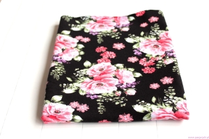 Dresówka pętelka BUKIETY KWIATÓW NA CZARNYM