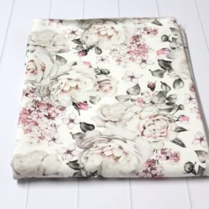 Dresówka pętelka BIAŁE RÓŻE 120cm