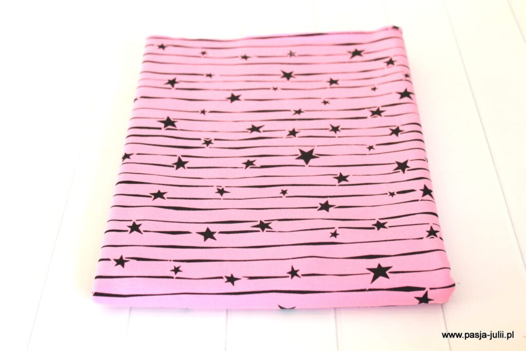 Dresówka pętelka GWIAZDY PASKI NA RÓŻU 80cm