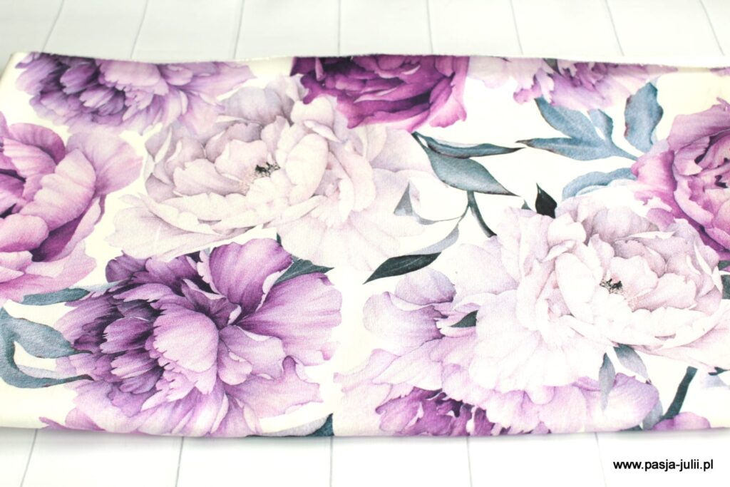 Dresówka pętelka KWIATY FIOLETOWE 120cm