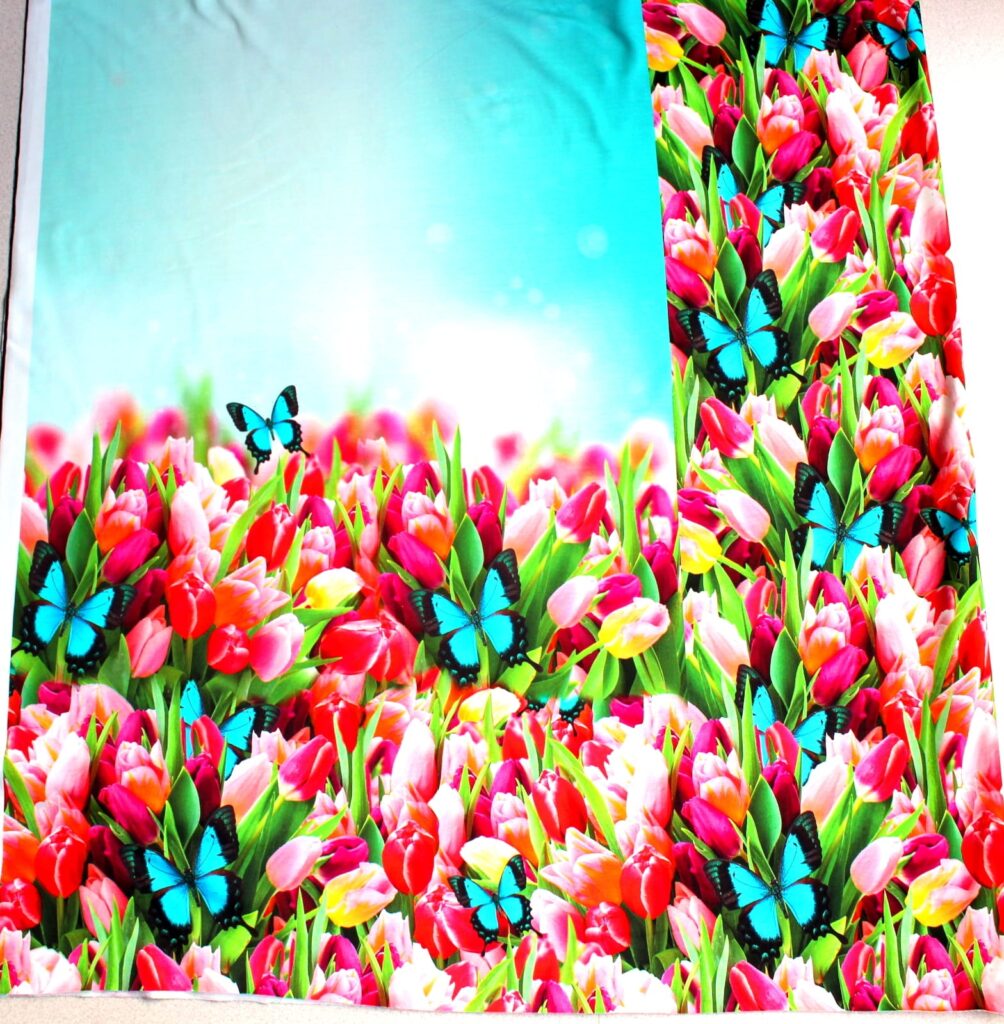 Dresówka pętelka TULIPANY KUPON 100 X180 CM
